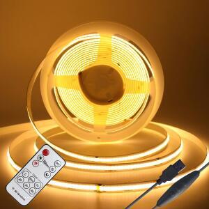 DC5V USB 디밍 가능 COB LED 스트립 리모컨 포함 2M 3M 5M 화이트 웜 레드 아이스 블루 그린 장식 조명용
