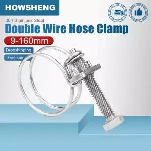 HOWSHENG 이중 와이어 호스 클램프 12-160mm 304 스테인리스 스틸 조절식 파이프 클립 후프 배관 고정장치