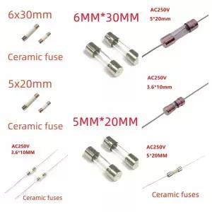 블로우 유리관 퓨즈 3.6x10mm 5x20mm 6x30mm 250V 3.15A 4A 5A 6A 6.3A 7A 8A 10A 12A15A 축 리드 세라믹