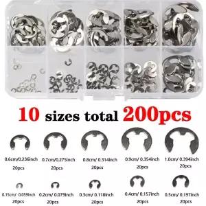 200PCS/120PCS 304 스테인레스 스틸 E 클립 와셔 구색 키트 Circlip 고정 링 샤프트 패스너 1.5-10mm