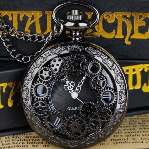 빈티지 할로우 기어 디자인 석영 주머니 시계 목걸이 완벽한 수집 패션 남성 여성 리얼리즘