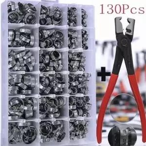 45/80/130pcs 스테인레스 스틸 이어 클램프 웜 드라이브 호스 클립 연료  물 파이프 + 1pc 플라이어