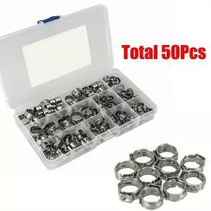 304 스테인리스 스틸 호스 클램프 50개 키트 | 자동차 수도관 가전제품 수리용 7-15.7mm 조절식 클립
