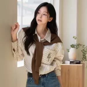 [캔마트] 포켓 자수 스트라이프 숄 세트 셔츠