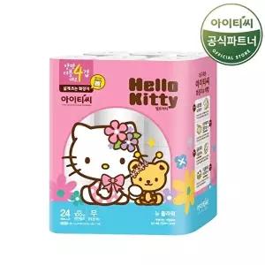 [홈스웰]헬로키티 4겹 천연펄프 화장지 플라워 (25Mx24롤) 1팩 24롤