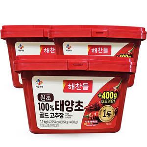 해찬들 원조 100% 태양초 골드 고추장 1.9kg x3개