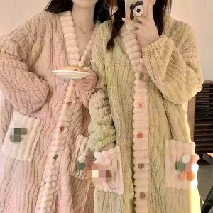 플라워가디건원피스/밍크수면잠옷/가운/극세사/기모/양털/원피스잠옷/롱맥시/빅사이즈/긴팔/루즈핏/오버핏/겨울/후리스/극세사/기모/여성