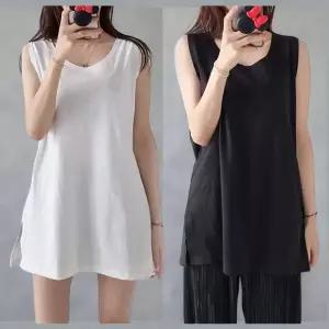 롱티셔츠 빅사이즈 롱티 여성 루즈핏 오버핏 박스티 후드티 나시 민소매
