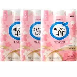 깨끗한나라 벚꽃 프리미엄 화장지 28m 30롤 x 3팩