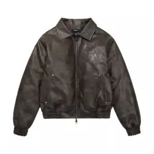 아캄 Embossing Leather Jacket Dark Brown 5793535