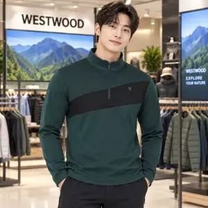 [롯데백화점]웨스트우드 남자 가을 가로배색 집업티셔츠 WO3MTTS305 가을티 남자티셔츠 등산복