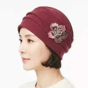 국내생산 3단 나팔꽃 두건 비니/엄마 중년 여성 할머니 간절기 겨울 스판 항암 보온 모자