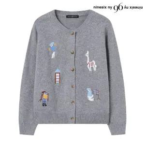 자수 포인트 라운드넥 니트 가디건 NP4CK011L0 1412212