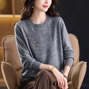 원픽 여성 롱스커트 스타일의 가을 긴소매 니트 슬림핏 봄가을 라운드넥 상의
