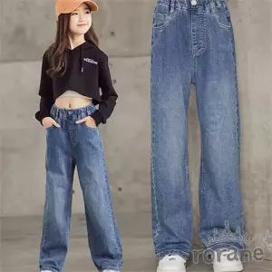 초등 주니어 청바지 스트레이트 와이드 데님 초등 학생 청바지 여아 가을 캐주얼 일자핏 학생복 어린이