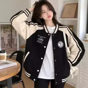 여성 배색 오버핏 스타디움 집업 점퍼 가을 캐주얼 아우터