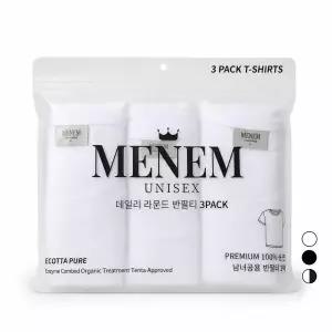 미넴 남녀공용 베이직 면티 3팩 30수 에코타퓨어 순면 라운드 반팔티