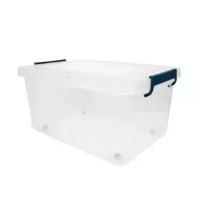 공간 리빙박스 투명 45L(손잡이-다크블루)
