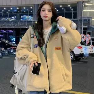 HA.M 여성 뽀글이 후드 점퍼  빅사이즈 루즈핏 집업 양털 자켓 겨울 신상