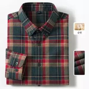 남성 봄가을용 순면 체크 긴팔 셔츠 캐주얼 데일리룩