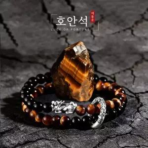 호안석팔찌 남녀공용 레이어드 흑요석 호안석 6mm 비휴팔찌 재물운 사업운 합격 금전운 건강 액막이 염주팔