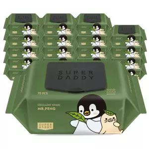 물티슈 20팩 슈퍼대디 미스터펭 카키 70매 저자극 최고평량 82평량