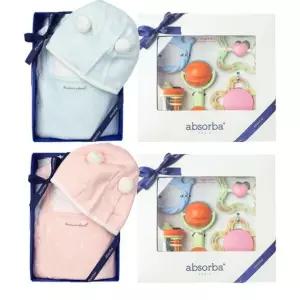 [갤러리아] (압소바쌍둥이출산,백일,예쁜아기옷)도티바디슈트두벌+5종딸랑이세트(AB2671BU0SET)