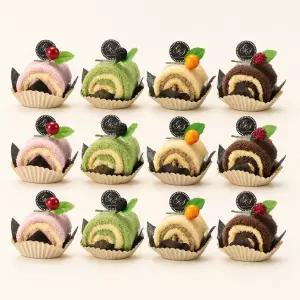 Set of 12 Delicious Roll Cake Towels Wrapped with Cute Ribbons Comes Thankyou Stickers 소형