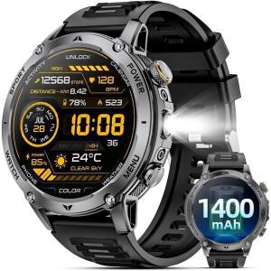 2026년 남성용 밀리터리 스마트워치 1400MAH 피트니스 전화 받기/발신 심박수 SPO2 모니터 수면 추적기 100개 이상의 스포츠 모드 안드로이드 및 폰용 IP68 방수 스마트워치