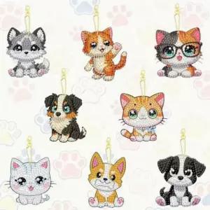 보석십자수 키링만들기 8개세트 양면 강아지 고양이 비즈공예 취미 수업 diy