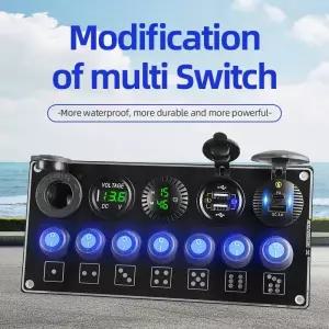 7갱 자동차 해양 스위치 패널 방수 QC3.0  PD 고속 충전 전압계 USB 액세서리 트럭 요트 RV