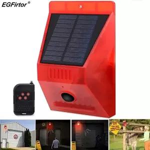 솔라 스트로브 라이트 알람 리모컨 모션 감지기 포함 129dB 사운드  사이렌 램프 IP65 24 시간 야간 모델