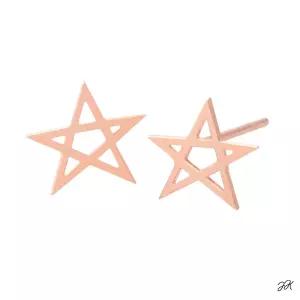 14K 로즈골드 라인 별 일자침 금 귀걸이
