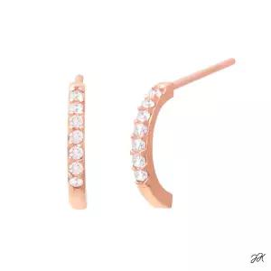 14K 로즈골드 큐빅 커브 스틱 일자침 금 귀걸이