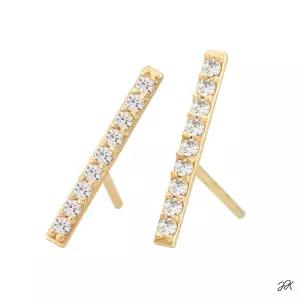 14K 골드 큐빅 스틱 일자침 금 귀걸이