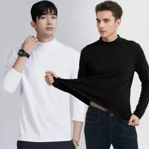 남자 가을 겨울 얇은 스판 무지 반목 반폴라 폴라 레이어드 긴팔 면 mtD79nBF