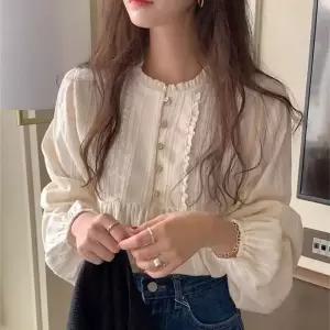 슈비코 레이스 프릴 오간자 블라우스 자켓형 여성 시스루 카라 흰색 셔츠 반팔티