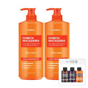 쿤달 네이처 바디워시 핑크그레이프프룻 1058ml, 2개+증정(화이트머스크 샴푸 100ml+트리트먼트 100ml+바디워시 100ml 각 1개)