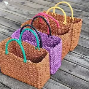 손잡이 컬러 빨대 바구니 (3 size, 3 color) 바스켓 목욕 수영장가방 물놀이가방 비치백