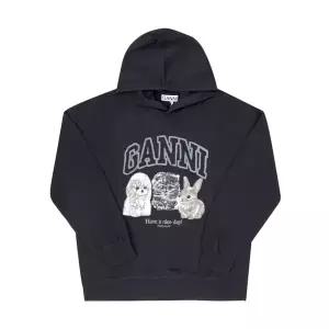GANNI T4270 252 아이솔리 애니멀 로고 크롭 여성 후드티