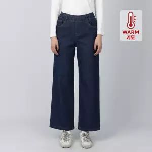 코너스톤 여성 청바지 기모 허리본딩 와이드 미디엄블루 W4D0311