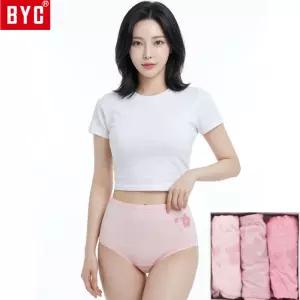 BYC 여성 순면 맥시 팬티 세트 여자 삼각 3매입 부인용 밑위 넓은 엄마 할머니 속옷 빅사이즈 WCP9127