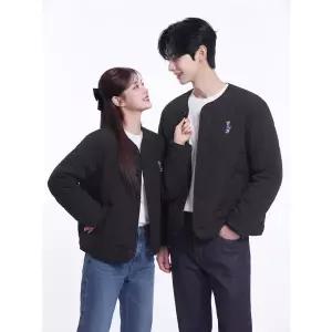 [하프클럽/]엠브로이더리 댄 카라리스 퀼팅 플리스 자켓 블랙 YEF1FJ301SBK