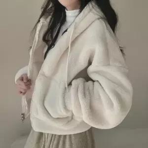 OHS-CWAJ5211 양털 세미크롭 후드집업 옷자락 미니멀 포인트