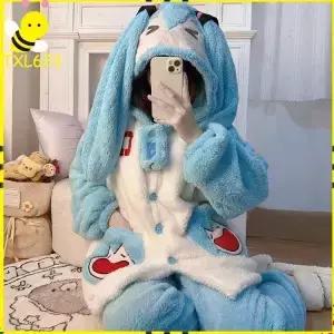 미쿠 여성용 겨울 파자마 세트 2피스 코랄 플리스 두꺼운 따뜻한 잠옷 귀여운 라운지웨어 홈웨어 편안한
