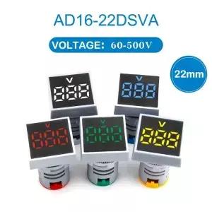 1pcs 22 전압계 LED 디지털 전압 측정기 표시 등 AC 12500V 사각형 패널 테스터 빨간색 파란색 노란색 녹색