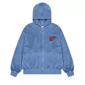 [매장정품] 오픈야드(오와이) VELOUR VINTAGE HEART HOODIE ZIP-UP - LIGHT STEEL BLUE OYBDF1