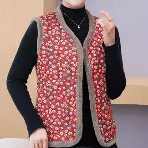 레트로 꽃무늬 김장 기모 할머니 겨울 융털 누빔 조끼