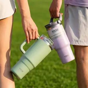[히키스]TYESO 이중진공 304 스텐 데일리 핸들 텀블러 일상 차량 900ml+750ml 세트