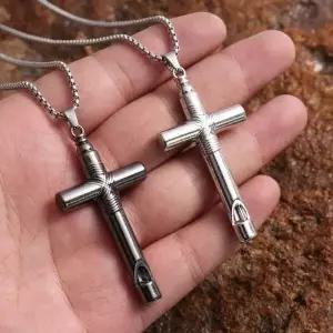 십자가 목걸이 팬던트 휘슬 아메카지 힙한 크로스 참 악세서리 실버